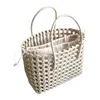 Storage Boxes Beach Bag Hollow Square Large Capacity Straw Portable Shopping Basket Handmade Openwork