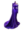 Sexy Mermaid Purple Evening Dresses 2023 With Beaded Crystals Long Sleeve Satin Party Occasion Gowns Pleats Ruffles Prom Dress Wears GB1108