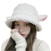 Berretti Sweet Lolita Cute Sheep Ear Peluche Cappello da pescatore Donne Ragazze Cosplay Agnello Lana Scaldino invernale Copricapo Decorazione Dropship