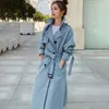 Dames Trench Coats Women's Jacket Long Spring Herfst 2022 Windendaar Solid Color Lapel Lapel Dames Mantel Britse stijl Hoge kwaliteit Casual