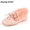 Boots Winter Warm Fur Snow Children Furry Shoes Girls Non-slip Leather Kids Footwear Child Comfortable Sneaker 221107