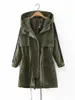 Trench da donna con coulisse autunno giacca a vento da donna con cappuccio colori verde militare/nero per il tempo libero cerniera sport moda capispalla larghi