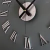 Wandklokken 3D Stereo Diy Clock Home Decor Romeinse cijfers Metallic Imitatie Horloge Creative Quartz Woonkamer Gift