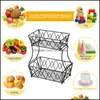 Storage Baskets Storage Baskets Household 2 Tier Fruit Plate Countertop Metal Basket Holder Tray Stand Can Be Folded Drop Delivery H Dha57