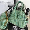 Plüsch-Karo-Tweed-Bowlingtaschen, kleine grüne Harris-Wolltasche, Bowler-Kettenhandtasche, Schultergurt, Dumpling-Hobos-Tasche