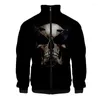 Hoodies masculino cerveja de caveira 3d stand colar moletom moda hip hop masculino gabinete com zíper tops de manga longa moletons unissex de rua de rua