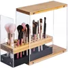 Aufbewahrungsboxen Acryl Bambus Make-up Pinselhalter Organizer mit Lederschublade 29 Löcher Schönheit Kosmetikständer