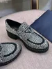 MKJ0001 PRA Casual Size Shoes Loafers Woman Brand Outdoor Shoe Luxury Top Designer Full Tz Diamond Fashion Ladies 35-41 Läder Metal Buckle UBK