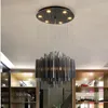 Loucles de plafond Black Post-modern Crystal Chandelier Restaurant Light Rond