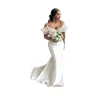 2023 남아프리카 인어 신부 들러리 드레스 긴 오프 숄더 프릴 명예 가운의 하녀 새틴 캡 슬리브 플러스 사이즈 웨딩 게스트 드레스 GB0916