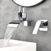 Chrome Solid brass Wall Mounted Facuet Single Holder Dual Hole High Flow Waterfall Tap Bathroom Hot Cold Sink Mixer Faucets
