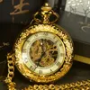 Pocket Watches TIEDAN Steampunk Skeleton Mechanical Men Antique Hand Wind Necklace & Fob Watch Chain Gold