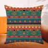 Poduszka zielona i pomarańczowa geometryczna Cover Aztec Ethnic Południowo -Zachodnie Domowe Dekor Decor Case 45x45cm