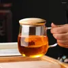 Copas de vino de vidrio de borosilicato alto, taza separada de té para el hogar de tres piezas con filtro de cubierta, agua de flor de bambú