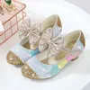 Sneakers Girls Leather Shoes Princess Children round-Toe Soft-Sole Big girls High Heel Crystal Single 221107