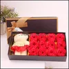 Ghirlande di fiori decorativi 12 pezzi Scatola regalo rosa Fiore di sapone artificiale romantico con orso giocattolo Festa della mamma San Valentino Drop Delivery Dhcsf