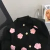 女性のOネックモヘアウールセーター3Dフラワー刺繍シングルブレストカーディガンコート