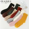 Chaussettes Bonneterie CHAOZHU Femmes Automne Nouvelle Mode Dentelle Bambou Couleurs Solides Mignon Dame Longue Automne Hiver Sans Boulochage T221102