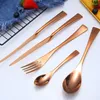 Dinnerware Sets KuBac Hommi 20pcs Shiny Set 18/10 Stainless Steel Mirror Gold Cutlery Black Service For 4 Drop Ship