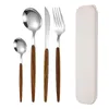 Dinnerware Sets Stainless Steel Portable Cutlery Set Portugal Imitation Wood Grain Student Outdoor Western Knife Fork And Spoon