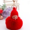 Keychains 8pcs/Lot Sleeping Doll Keychain Pompom Faux Fur Ball Kids Toy Women Trinket Bag Key Ring Gift