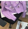 Kvinnors O-halspärlor Rhinestone Bow lappad stickad tröja Cardigan Single Beated Coat