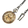 Montres de poche Vintage Bronze Open Face Pendentif Mécanique Remontage À La Main Montre Hommes Fob Chaîne Chiffres Romains Affichage De Luxe Manuel Horloge