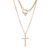 Pendant Necklaces Vintage Double Chain Round Annulus Buckle And Cross Cubic Zirconia Necklace Women Brand Fashion Jewelry