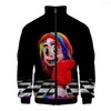 Jackets masculinos Moda clássica raglan 6ix9ine 3d impressão zíper capa de vento homens/garotos stand colar de colarinho de manga longa roupas