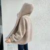 Dames vacht winter vrouwen echte jas dik wollen jas vrouwelijke capuchon kraag warme bovenkleding mode streetwear lagen g187