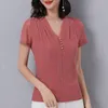 Dames blouses dames blouse 2022 zomer dames flash zijden v-neck top fel korte mouw t-shirt blusas mujer de moda