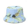 Beretti Cotton Pineapple Stampa Cappelli a secchio Donne Cappello a doppia faccia da donna Femmina Primavera estate da viaggio da sole Outdoor Fisherman