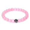 Charm armband rosa bl￥ opal par armband hematit magnetfas sughandstr￤ng kvinnor yoga smycken