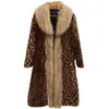 Women's Fur Women's Leopard Print Winter Thickened Warm Mink Coat Long Jacket Raccoon Big Collar Windbreaker Mujer Abrigos H2168