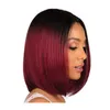 Hair Lace Wigs Dyeing Medium Bobo Wig Women's Short Straight Hair Black Gradient Wine Red Wave Head