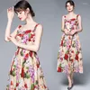 Casual Dresses Summer Fashion Women Elegant Empire Waist Floral Print A Line Dress Vestido Lady's Flower Printing Long