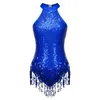 Stage Wear Sparkling Sequins Latin Jazz Dance Leotard Bodysuits Womens Fringed Jumpsuits For Performance Costumes