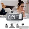 Desk Table Clocks Fm Radio Led Digital Smart Alarm Table Clock 180° Time Projector Makeup Mirror Electronic Timer Temperature Disp Dha0U