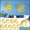 Andra festliga partier Party Supplies Islamic Muslim Wall Decor Sticker 3D Ramadan Kareem Moon Star Akryl Mirror Decals Dr Dhsgh