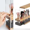 Aufbewahrungsboxen Acryl Bambus Make-up Pinselhalter Organizer mit Lederschublade 29 Löcher Schönheit Kosmetikständer