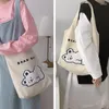 イブニングバッグ女性かわいいベアショルダーバッグシンプルなキャンバスハンドバッグトート刺繍デザインブック布布生地女性のためのショッピング