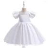 Girl Dresses Princess White Short Sleeves Flower Dress Wedding Birthday Party Kids Christmas Costume Toddler Child Prom Designs