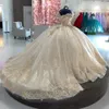 2023 Bling Quinceanera Dresses Ball Off Hounder Lace Hearsed Crystal Beads recisted Champagne Sweet 16 Vestido de 15 Anos Party Prom Prom Donshs