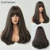 Peruca de cor sint￩tica com franja para mulher longa onda longa peruca natural resistente ao calor Cabelo di￡rio de comprimento m￩dio