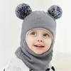Шляпы шляпы Beanieskull Caps Baby Boy Girl Hape и шарф в одну зимнюю сгущение плюс бархатный лицо защита ушей вязаной кеп -кеп -малыш детей 221107