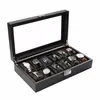 2018 12 Slots Carbon Fiber Jewelry Display Watch Box case Storage Holder HighGrade Black Large Caixa Para Relogio Saat kutusu206P