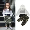 2020 Fashion Toddler Kid Baby Girl Clothes Summer Mesh Hooded Tops Vest Camouflage Print Pants Outfit Set kläder 3st 16y215a6008399