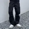 Männer Hosen Jogger Männer Lose Beiläufige Breite Bein Für Frauen Hip-hop Retro Schwarz Cargo Ausgestelltes Hose Harajuku Streetwear einstellbar