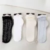 Socks Hosiery Summer Ultra Thin Socks Transparent White Lace Mesh Women Cool Sock With Crystal Lolita Cute Heart Ruffle Black Beige 2 Pair Lot T221102