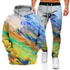 Herrsp￥r 2023 Autumn Winter Camouflage Digital tryck Huvtr￶ja Set Graffiti Color Series Par Leisure Sports Tracksuit Men